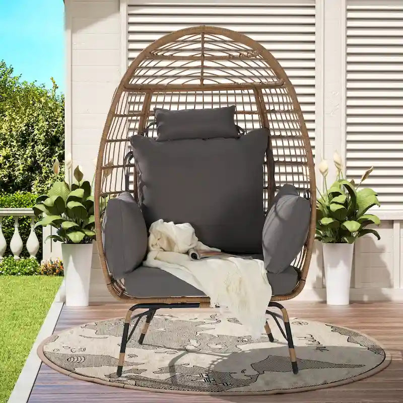 Wicker Egg Chair, Oversized Large Egg Chairs 600lbs with Cushion and Pillow