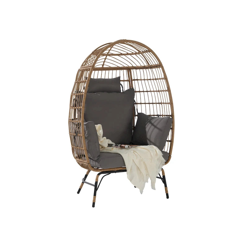 Wicker Egg Chair, Oversized Large Egg Chairs 600lbs with Cushion and Pillow
