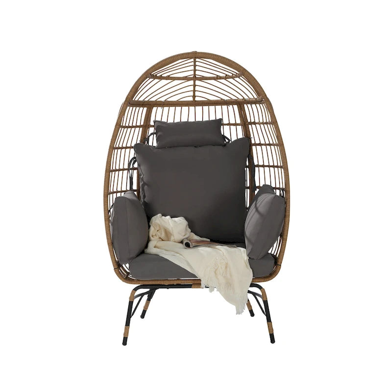 Wicker Egg Chair, Oversized Large Egg Chairs 600lbs with Cushion and Pillow