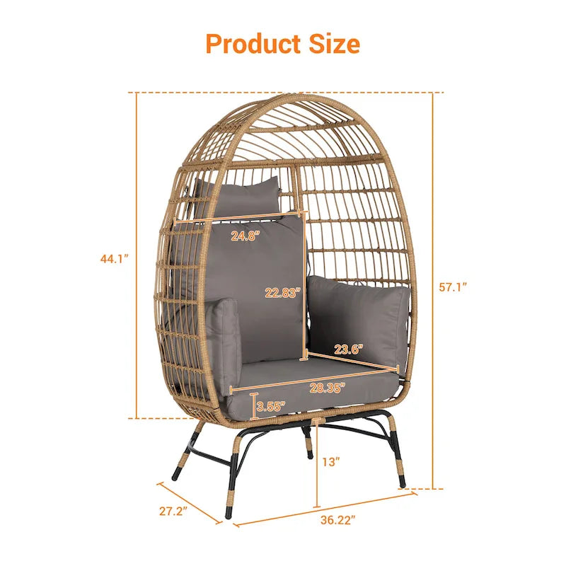 Wicker Egg Chair, Oversized Large Egg Chairs 600lbs with Cushion and Pillow