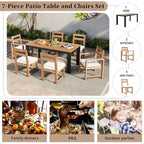 7 Piece Patio Table and Chairs Set, Wood Dining Table Set for 6 with Umbrella Hole, 2 Armchairs & 4 Side Chairs