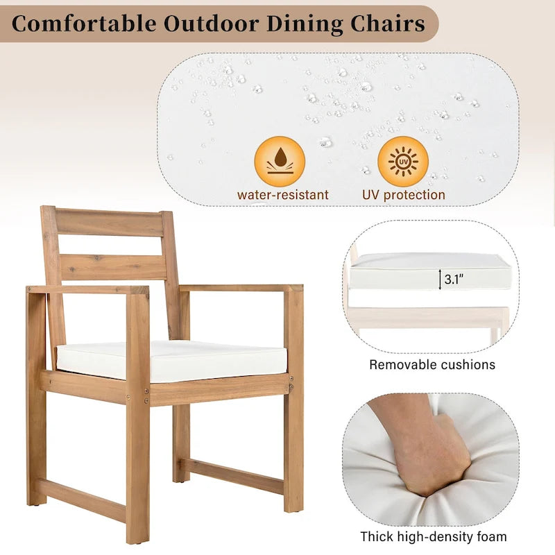 7 Piece Patio Table and Chairs Set, Wood Dining Table Set for 6 with Umbrella Hole, 2 Armchairs & 4 Side Chairs