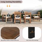 7 Piece Patio Table and Chairs Set, Wood Dining Table Set for 6 with Umbrella Hole, 2 Armchairs & 4 Side Chairs