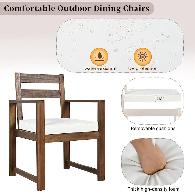 7 Piece Patio Table and Chairs Set, Wood Dining Table Set for 6 with Umbrella Hole, 2 Armchairs & 4 Side Chairs