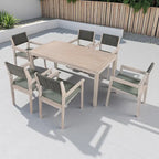 7-Piece Outdoor Patio Acacia Wood Dining Set with Rectangular Table and 6 Rattan Backrest Cushioned Chairs