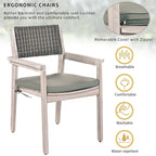 7-Piece Outdoor Patio Acacia Wood Dining Set with Rectangular Table and 6 Rattan Backrest Cushioned Chairs