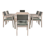 7-Piece Outdoor Patio Acacia Wood Dining Set with Rectangular Table and 6 Rattan Backrest Cushioned Chairs
