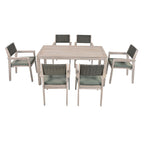 7-Piece Outdoor Patio Acacia Wood Dining Set with Rectangular Table and 6 Rattan Backrest Cushioned Chairs