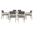 7-Piece Outdoor Patio Acacia Wood Dining Set with Rectangular Table and 6 Rattan Backrest Cushioned Chairs