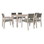 7-Piece Outdoor Patio Acacia Wood Dining Set with Rectangular Table and 6 Rattan Backrest Cushioned Chairs