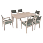 7-Piece Outdoor Patio Acacia Wood Dining Set with Rectangular Table and 6 Rattan Backrest Cushioned Chairs