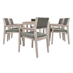 7-Piece Outdoor Patio Acacia Wood Dining Set with Rectangular Table and 6 Rattan Backrest Cushioned Chairs