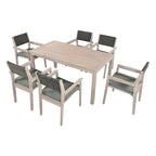 7-Piece Outdoor Patio Acacia Wood Dining Set with Rectangular Table and 6 Rattan Backrest Cushioned Chairs