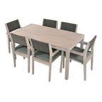 7-Piece Outdoor Patio Acacia Wood Dining Set with Rectangular Table and 6 Rattan Backrest Cushioned Chairs