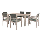 7-Piece Outdoor Patio Acacia Wood Dining Set with Rectangular Table and 6 Rattan Backrest Cushioned Chairs