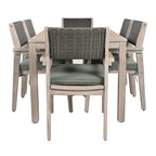7-Piece Outdoor Patio Acacia Wood Dining Set with Rectangular Table and 6 Rattan Backrest Cushioned Chairs