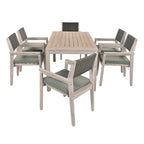 7-Piece Outdoor Patio Acacia Wood Dining Set with Rectangular Table and 6 Rattan Backrest Cushioned Chairs