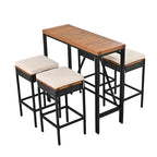 5-Piece Outdoor Patio Counter Height Foldable Dining Set with 4 Cushioned Stools, Acacia Wood Foldable Table