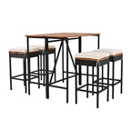 5-Piece Outdoor Patio Counter Height Foldable Dining Set with 4 Cushioned Stools, Acacia Wood Foldable Table