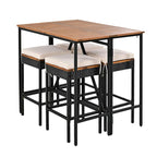 5-Piece Outdoor Patio Counter Height Foldable Dining Set with 4 Cushioned Stools, Acacia Wood Foldable Table