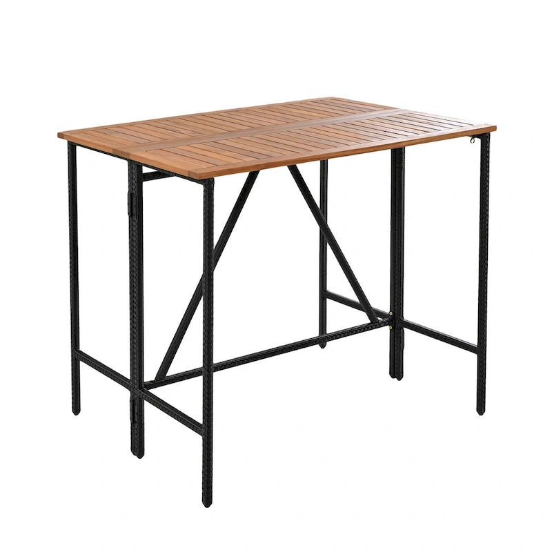 5-Piece Outdoor Patio Counter Height Foldable Dining Set with 4 Cushioned Stools, Acacia Wood Foldable Table