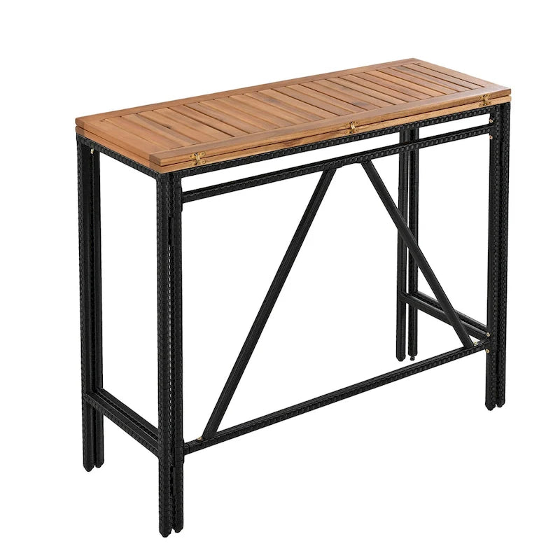 5-Piece Outdoor Patio Counter Height Foldable Dining Set with 4 Cushioned Stools, Acacia Wood Foldable Table