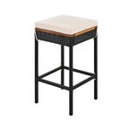 5-Piece Outdoor Patio Counter Height Foldable Dining Set with 4 Cushioned Stools, Acacia Wood Foldable Table
