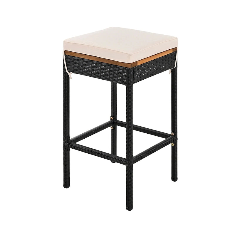 5-Piece Outdoor Patio Counter Height Foldable Dining Set with 4 Cushioned Stools, Acacia Wood Foldable Table