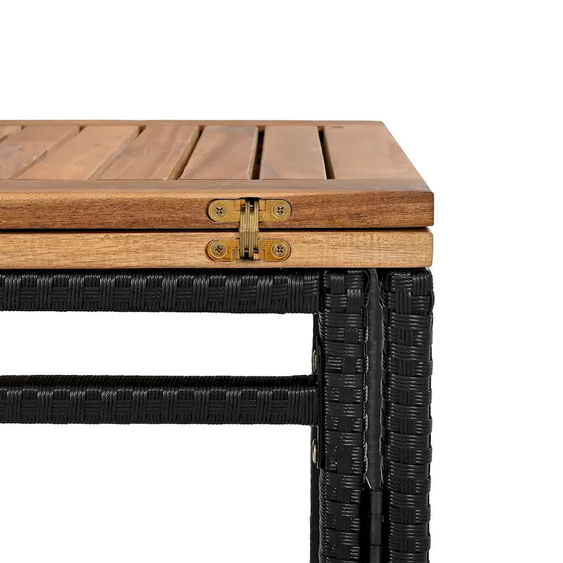 5-Piece Outdoor Patio Counter Height Foldable Dining Set with 4 Cushioned Stools, Acacia Wood Foldable Table