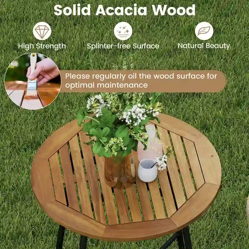 Costway 3 PCS Rope Woven Patio Bar Set with Soft Cushions and Acacia - See Details
