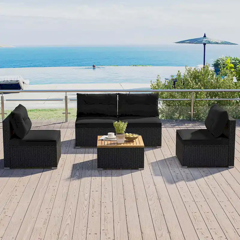 Costway 5 Piece Outdoor Furniture Set with Seat & Back Cushions Acacia - See Details