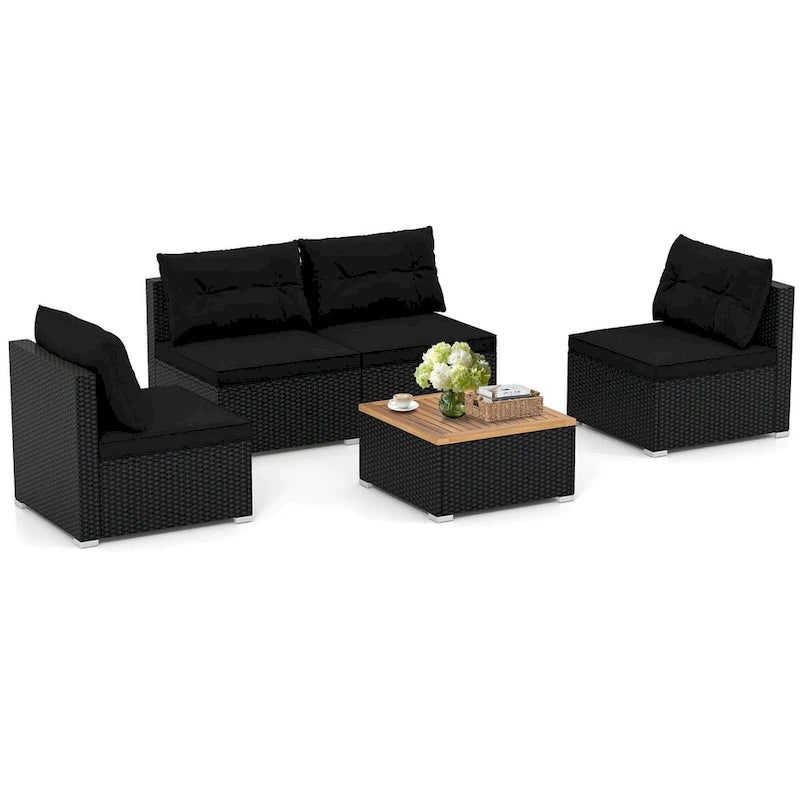 Costway 5 Piece Outdoor Furniture Set with Seat & Back Cushions Acacia - See Details