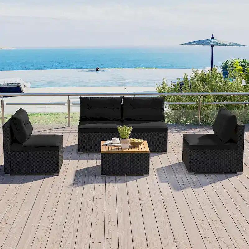 Costway 5 Piece Outdoor Furniture Set with Seat & Back Cushions Acacia - See Details