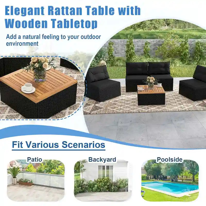 Costway 5 Piece Outdoor Furniture Set with Seat & Back Cushions Acacia - See Details