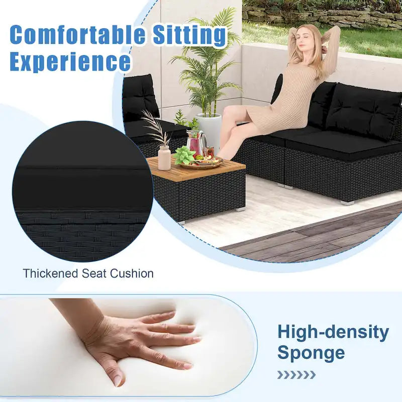 Costway 5 Piece Outdoor Furniture Set with Seat & Back Cushions Acacia - See Details