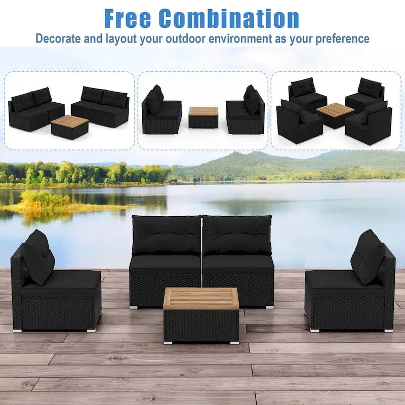 Costway 5 Piece Outdoor Furniture Set with Seat & Back Cushions Acacia - See Details
