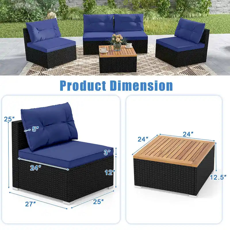 Costway 5 Piece Outdoor Furniture Set with Seat & Back Cushions Acacia - See Details