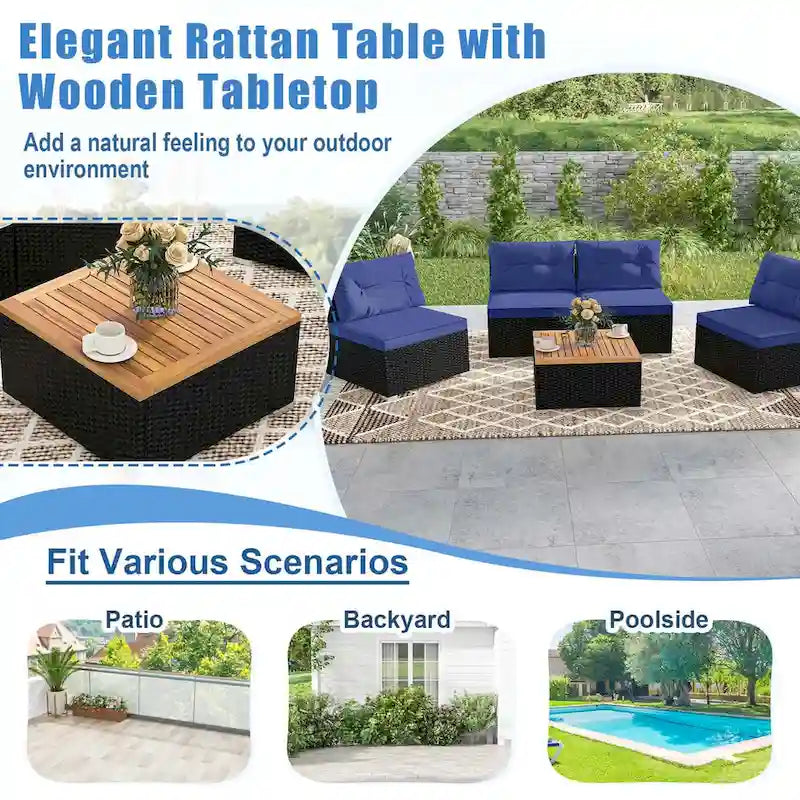 Costway 5 Piece Outdoor Furniture Set with Seat & Back Cushions Acacia - See Details