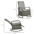 Outdoor Rattan Rocking Chair Patio Recliner with Soft Cushions, Adjustable Footrest, Max. 135 Degree Backrest, PE Wicker