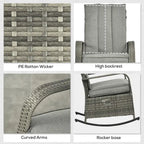 Outdoor Rattan Rocking Chair Patio Recliner with Soft Cushions, Adjustable Footrest, Max. 135 Degree Backrest, PE Wicker