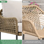 6 Pcs Piece Rope Furniture Set, Outdoor L-Shaped Sectional Sofa Set, Wood Table with Ice Box, Lounge Chair and Rope Bench