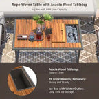 6 Pcs Piece Rope Furniture Set, Outdoor L-Shaped Sectional Sofa Set, Wood Table with Ice Box, Lounge Chair and Rope Bench