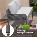 6 Pcs Piece Rope Furniture Set, Outdoor L-Shaped Sectional Sofa Set, Wood Table with Ice Box, Lounge Chair and Rope Bench