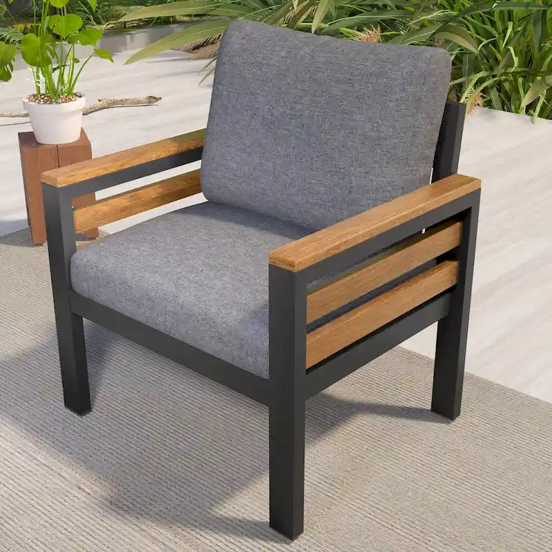 4 Pcs Outdoor Sectional Sofa Set, All-Weather Patio Conversation Furniture Set with Cushion and Solid Wood Coffee Table