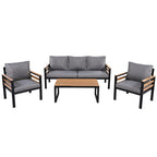 4 Pcs Outdoor Sectional Sofa Set, All-Weather Patio Conversation Furniture Set with Cushion and Solid Wood Coffee Table