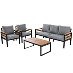 4 Pcs Outdoor Sectional Sofa Set, All-Weather Patio Conversation Furniture Set with Cushion and Solid Wood Coffee Table
