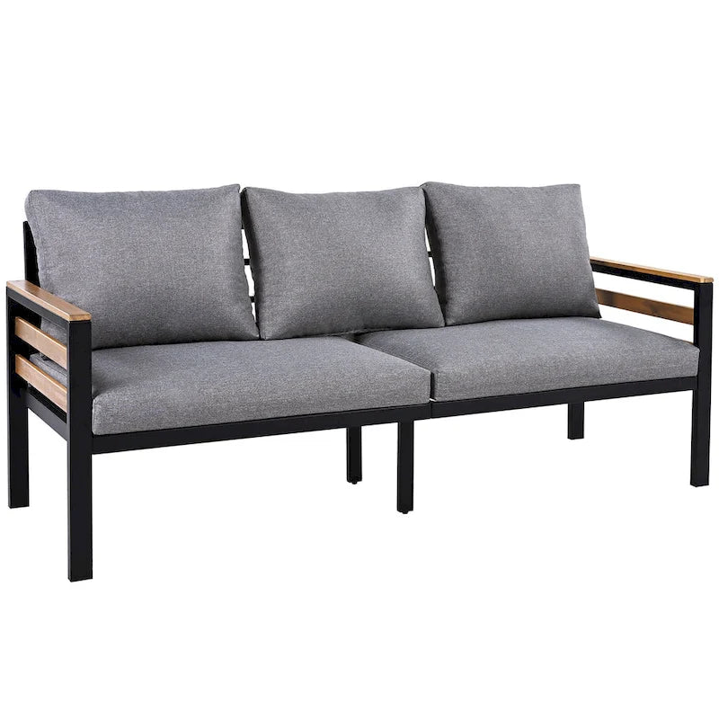 4 Pcs Outdoor Sectional Sofa Set, All-Weather Patio Conversation Furniture Set with Cushion and Solid Wood Coffee Table