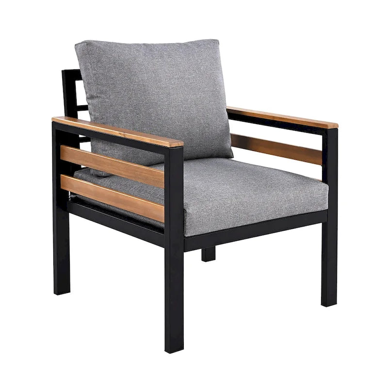 4 Pcs Outdoor Sectional Sofa Set, All-Weather Patio Conversation Furniture Set with Cushion and Solid Wood Coffee Table