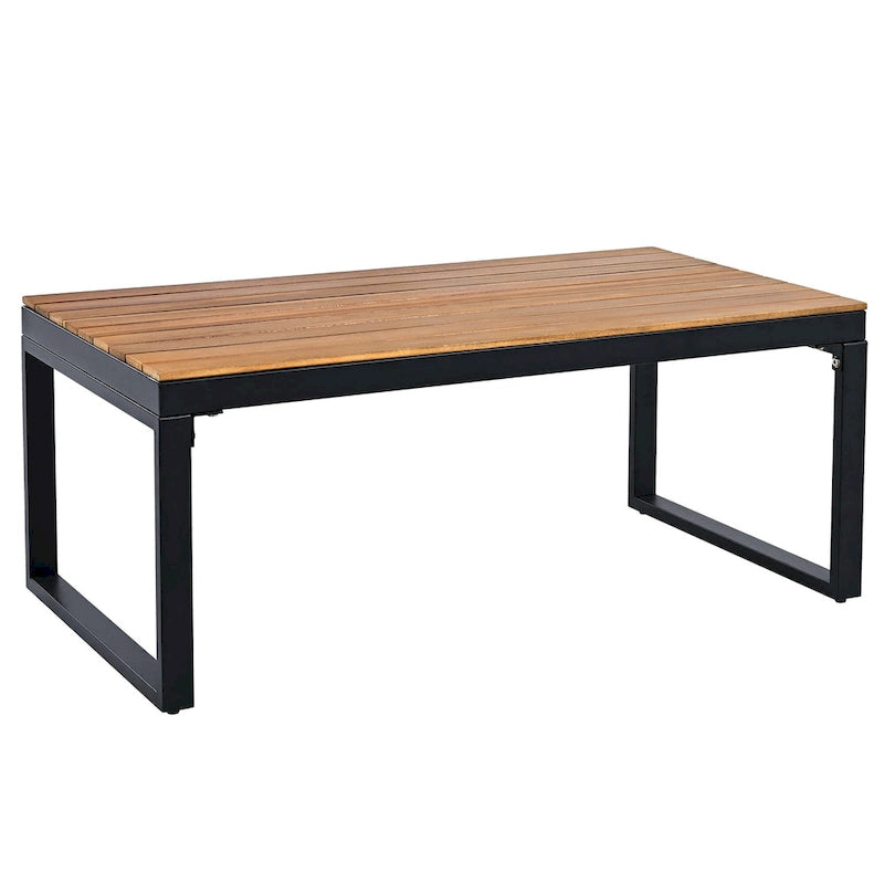 4 Pcs Outdoor Sectional Sofa Set, All-Weather Patio Conversation Furniture Set with Cushion and Solid Wood Coffee Table