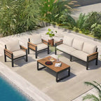 4 Pcs Outdoor Sectional Sofa Set, All-Weather Patio Conversation Furniture Set with Cushion and Solid Wood Coffee Table